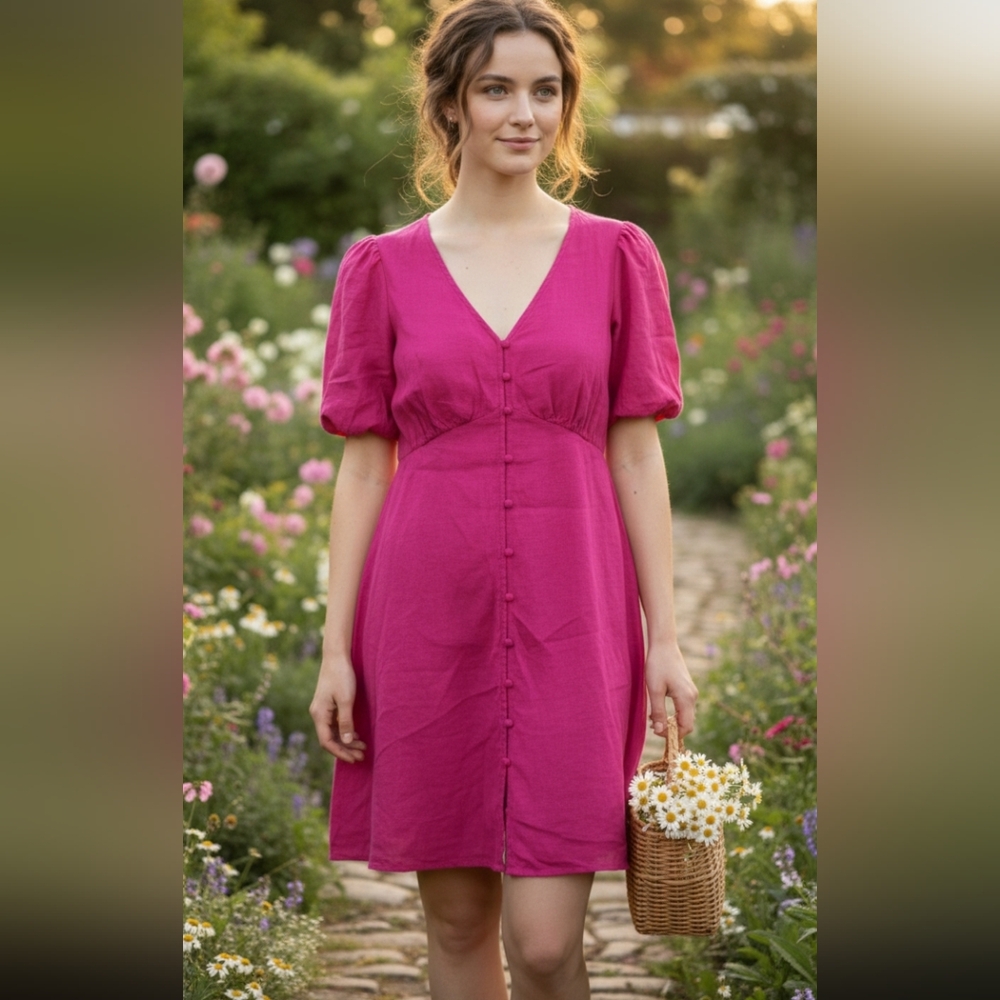 Seraphine pink linen boho cottagecore dress 14